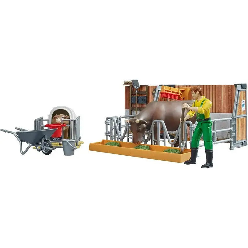Bruder Bworld CowCalf and Barn With Farmer Play Set - Farm