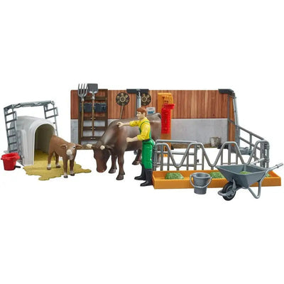 Bruder Bworld CowCalf and Barn With Farmer Play Set - Farm