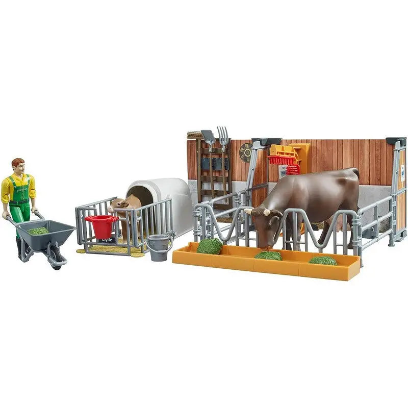 Bruder Bworld CowCalf and Barn With Farmer Play Set - Farm