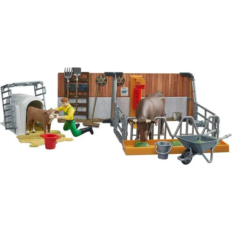 Bruder Bworld CowCalf and Barn With Farmer Play Set - Farm