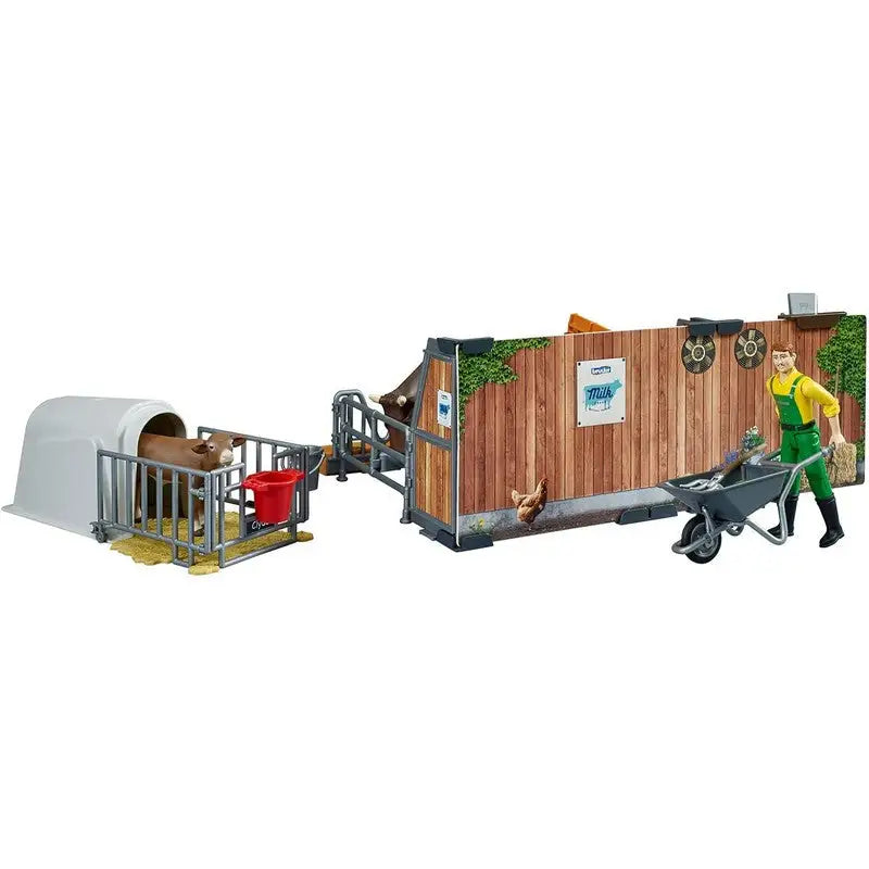 Bruder Bworld CowCalf and Barn With Farmer Play Set - Farm