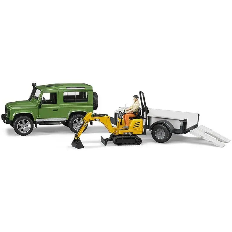 Bruder Landrover Defender Trailer & Jcb Micro Excavator 1:16