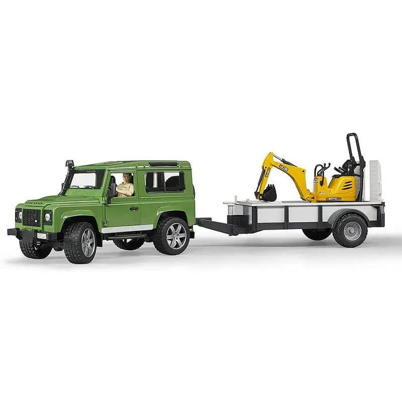 Bruder Landrover Defender Trailer & Jcb Micro Excavator 1:16