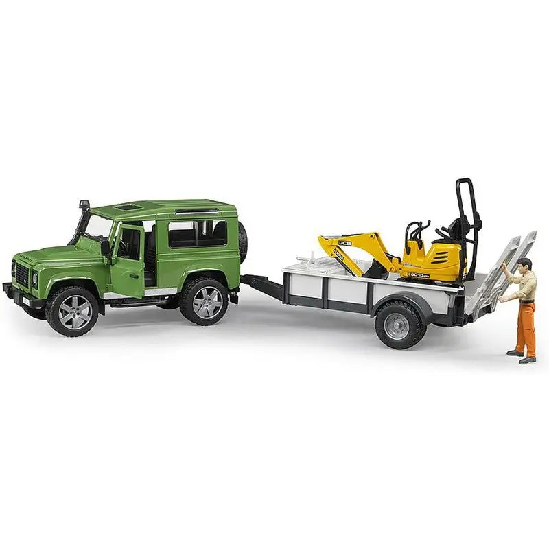 Bruder Landrover Defender Trailer & Jcb Micro Excavator 1:16