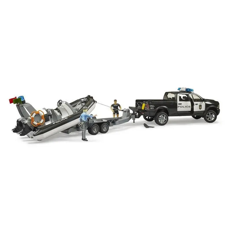 Bruder RAM 2500 Police With Boat & Trailer With 2 Figures