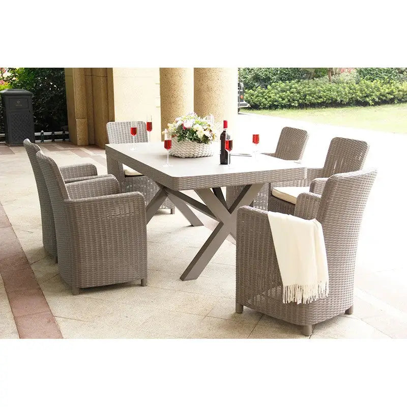 Budapest Weatherproof Rattan Outdoor Garden Dining Set 7 Piece