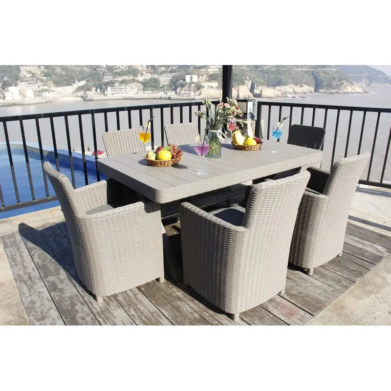 Budapest Weatherproof Rattan Outdoor Garden Dining Set - 7