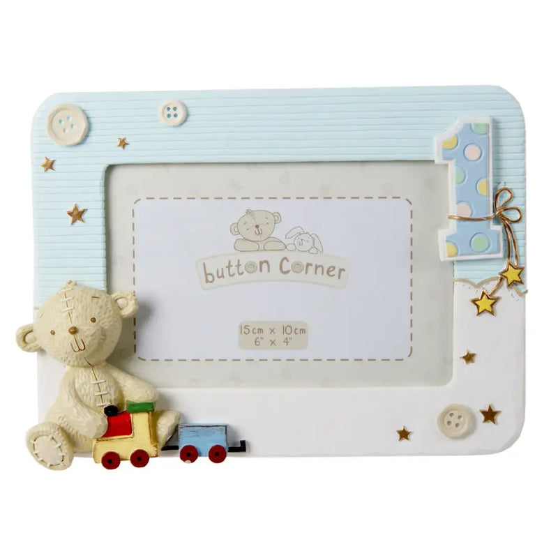 Button Corner Resin Photo Frame 1st Birthday Blue 6’’ x 4’’
