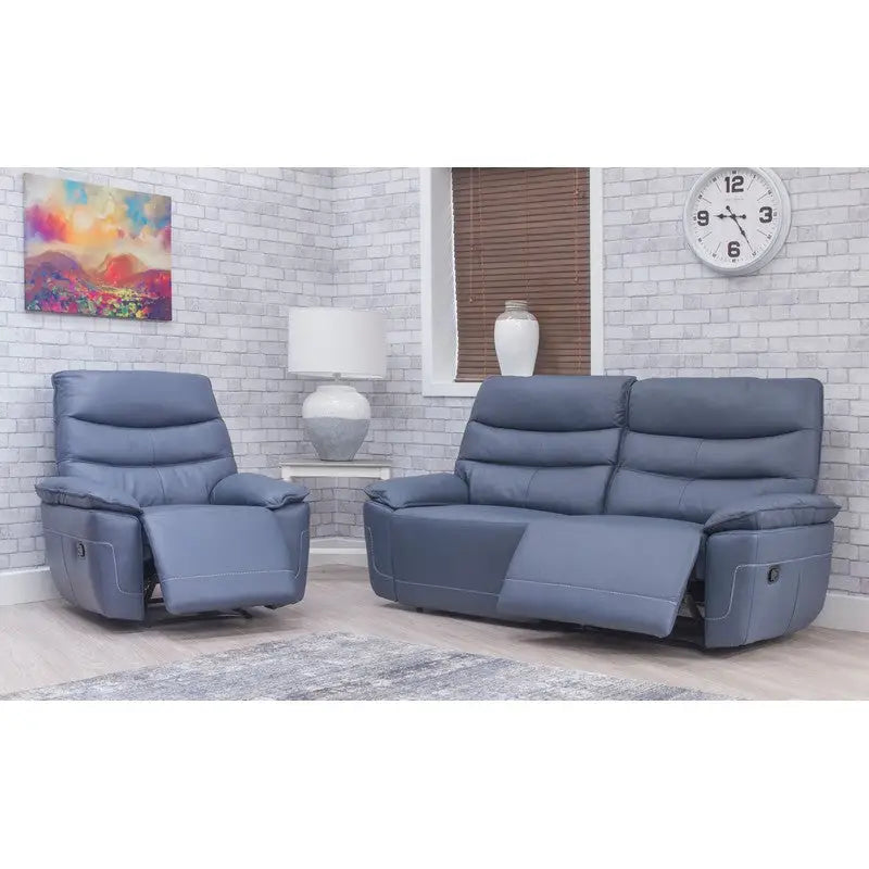 Cadis Full Leather Sofa Suite - Light Grey / Blue - Assorted