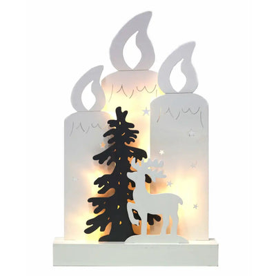 Candle With Deer And Trees 10led Wooden 22x6x33cm - Seasonal