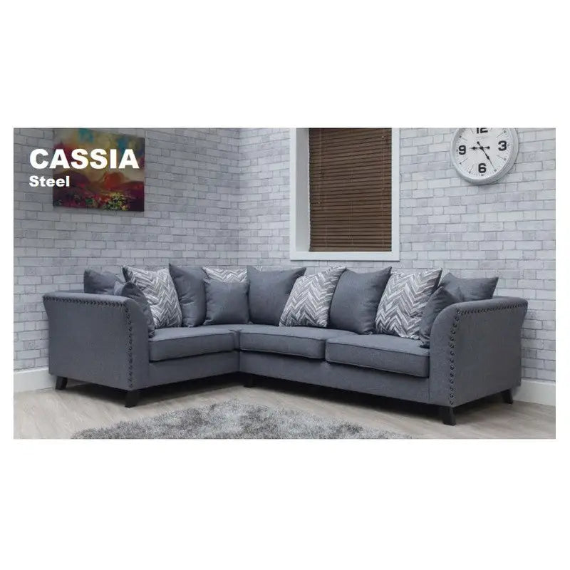 Cassia Fabric Modern Sofa Suite Range - Grey - 2 + 1 Corner