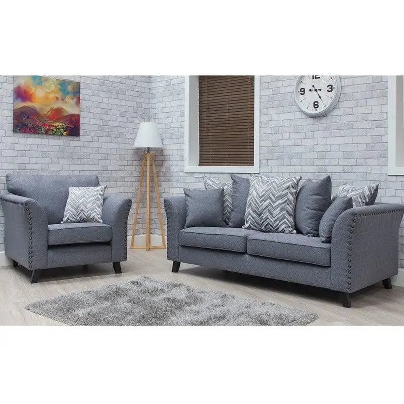 Cassia Fabric Modern Sofa Suite Range - Grey - Chair - Sofas