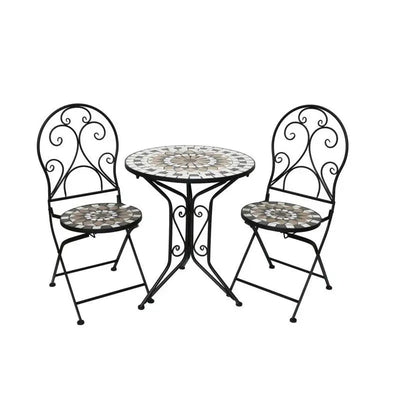 Ceramic Bistro Garden Furniture 3 Piece Set - Stone White -