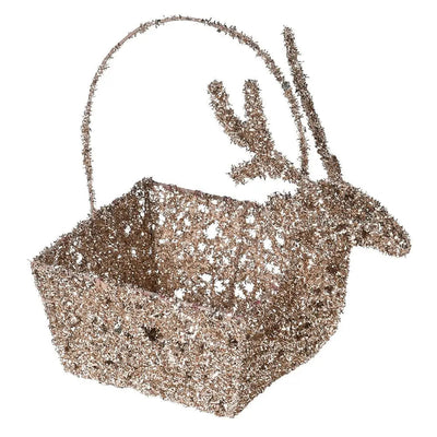 Champagne Glitter Reindeer Basket - Christmas