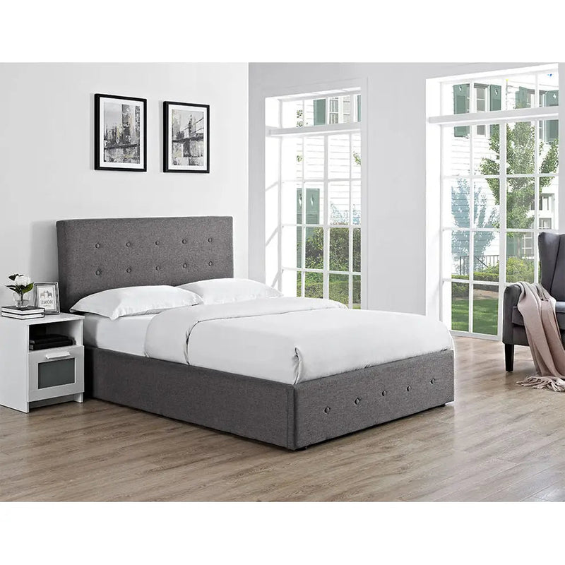 Chanel Bed Gas Lift Up Smoke Grey Fabric Button Bed - 5ft