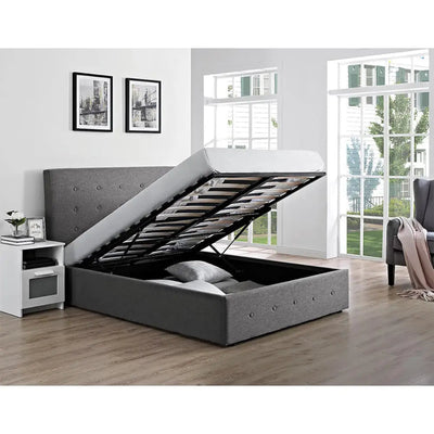 Chanel Bed Gas Lift Up Smoke Grey Fabric Button Bed - Beds