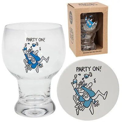 Chaps Stuff Beer Glass & Mat - Party On! - Kitchenware