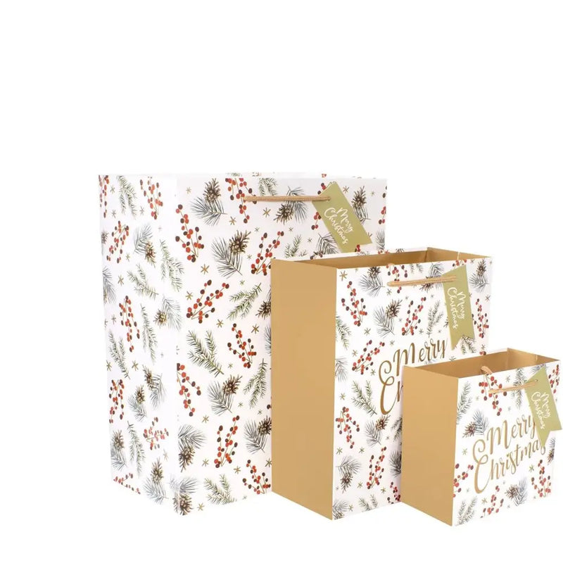 Christmas Eco Acorn & Berry Gift Bags - 3 Pack - Seasonal &