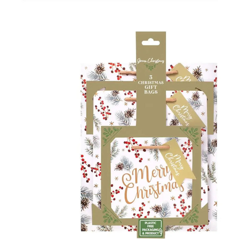 Christmas Eco Acorn & Berry Gift Bags - 3 Pack - Seasonal &
