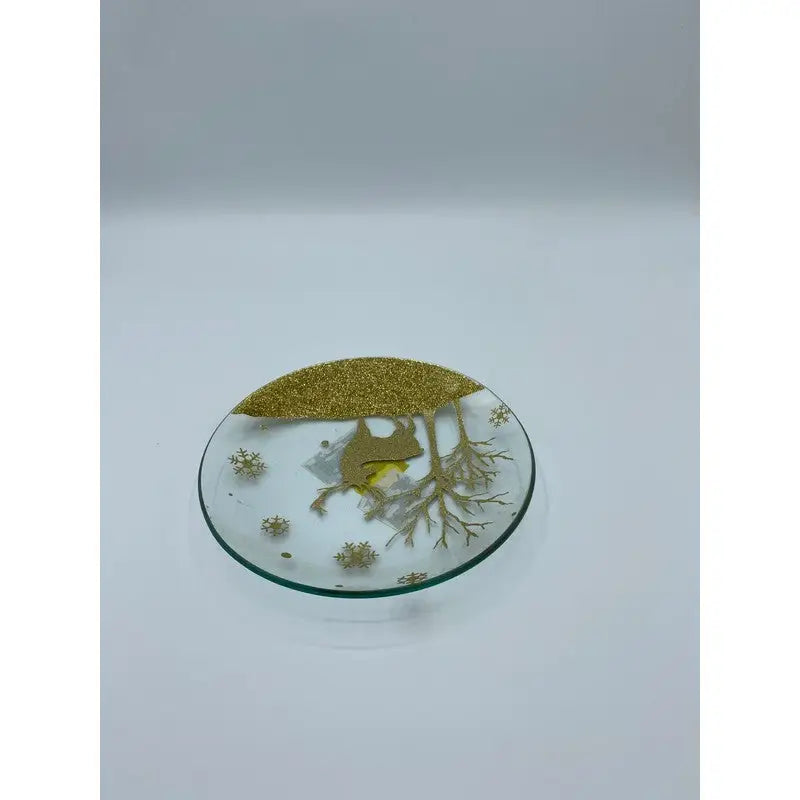 Christmas Gold Reindeer 16cm Candle Plate - Christmas