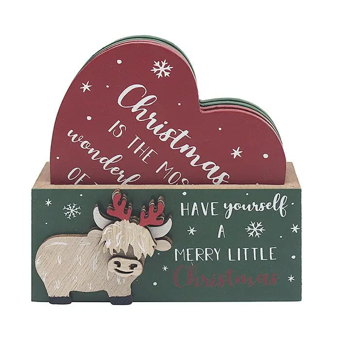 Christmas Highland Cow Coasters Set - Seasonal >> Christmas