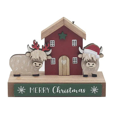 Christmas Highland Cow Standing Plaque Merry Couple