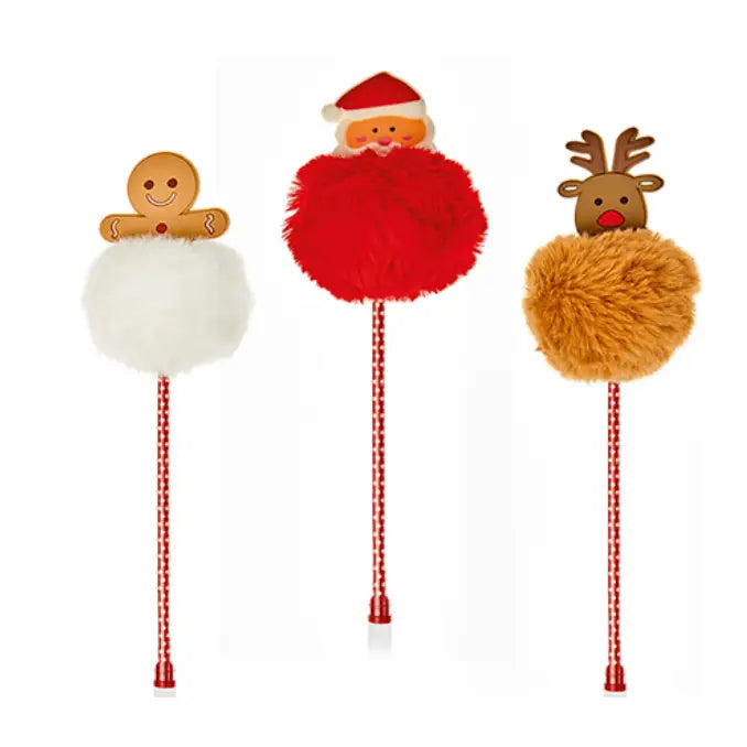 Christmas Pom Pom Pens 20cm - 3 Asst.
