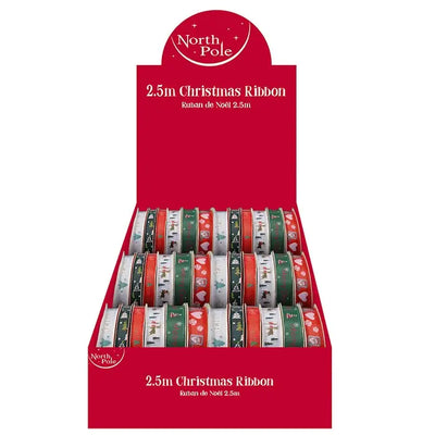 Christmas Printed Ribbon 2.5m - 6 Asst. 1 Sent - Seasonal