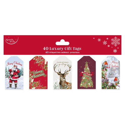 Christmas Traditional Die Cut Gift Tags 40 Pack - Seasonal &