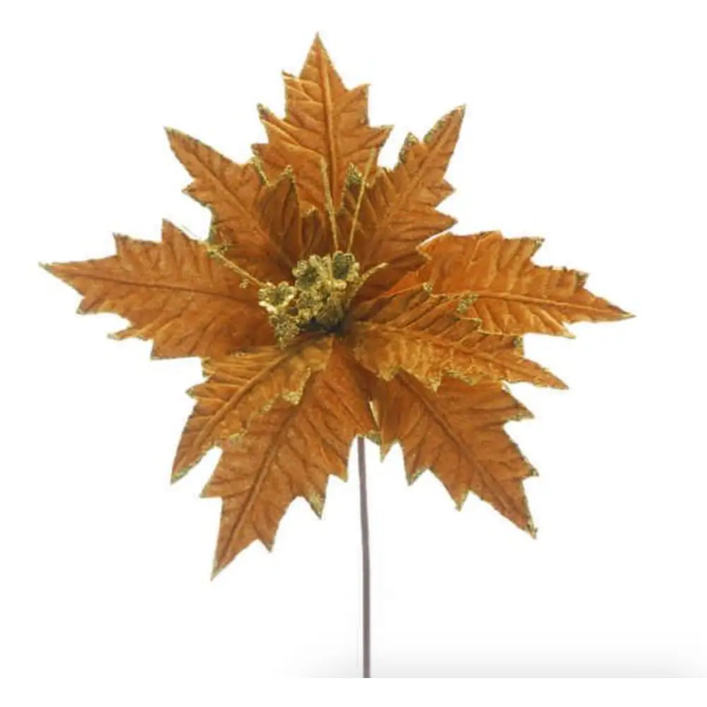 Classic Gold Poinsettia With Glitter Stem 66cm - Seasonal &