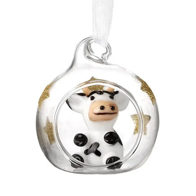 Clear & Gold Glass Star Bauble with Cow 4cm - Seasonal >>