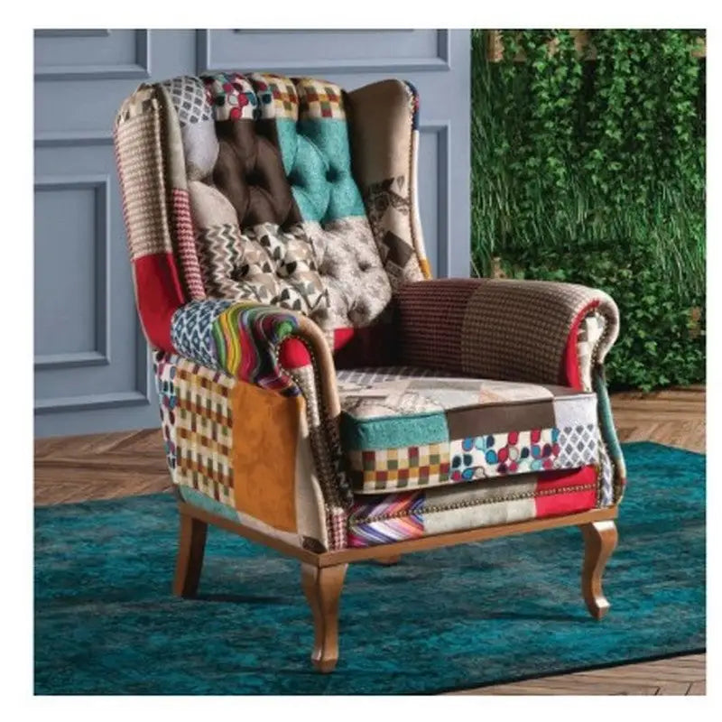 Clio Arm Chair - Patchwork Multi Colour / Grey / Blue