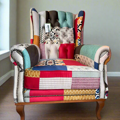 Clio Arm Chair - Patchwork Multi Colour / Grey -