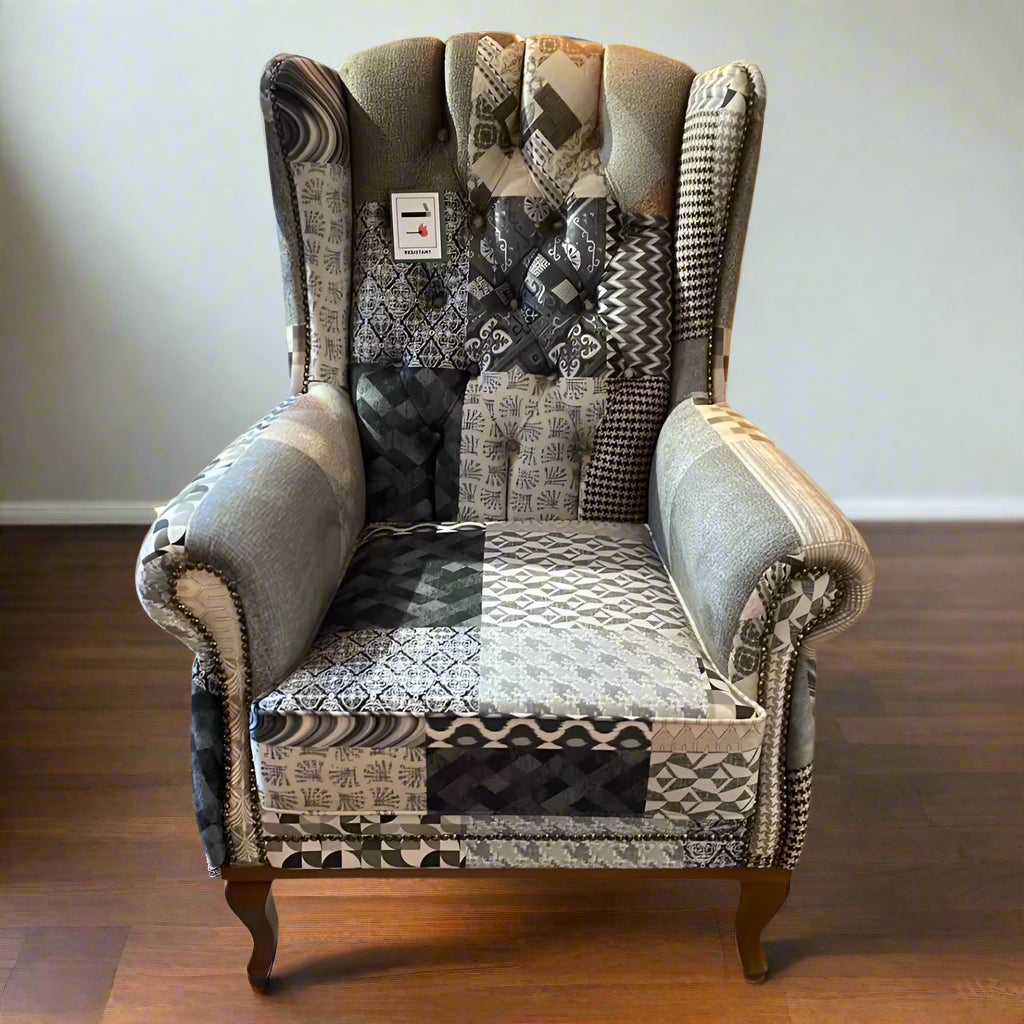 Clio Arm Chair - Patchwork Multi Colour / Grey - Grey -