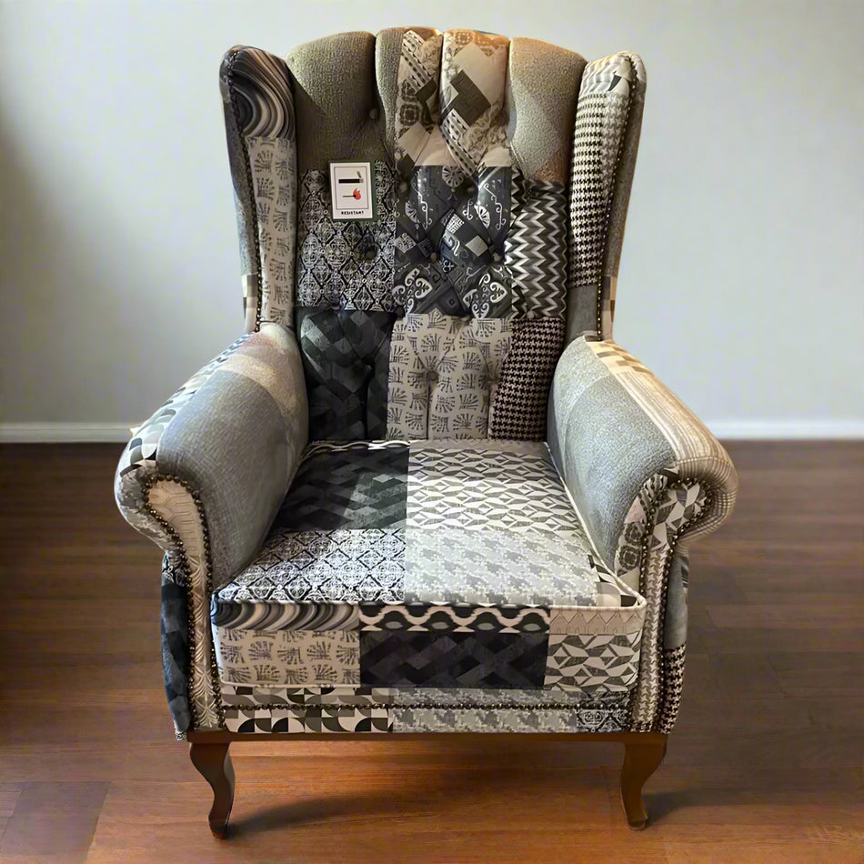 Clio Arm Chair - Patchwork Multi Colour / Grey - Grey -