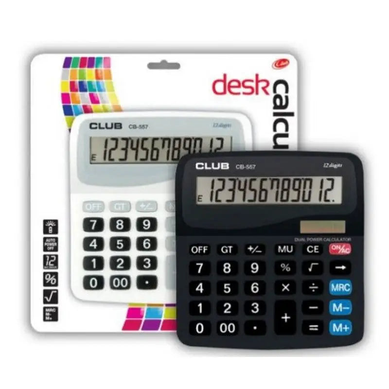 Club Large Student Solar Powered Desk Calculator - Black