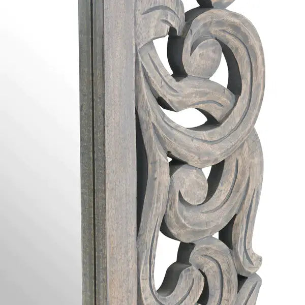 Colonial Grey Painted Hand Carved Hard Wood Mirror 182cm -