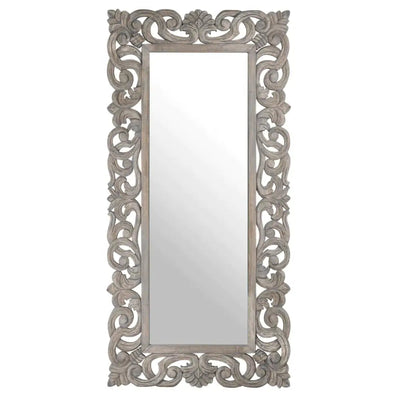 Colonial Grey Painted Hand Carved Hard Wood Mirror 182cm -