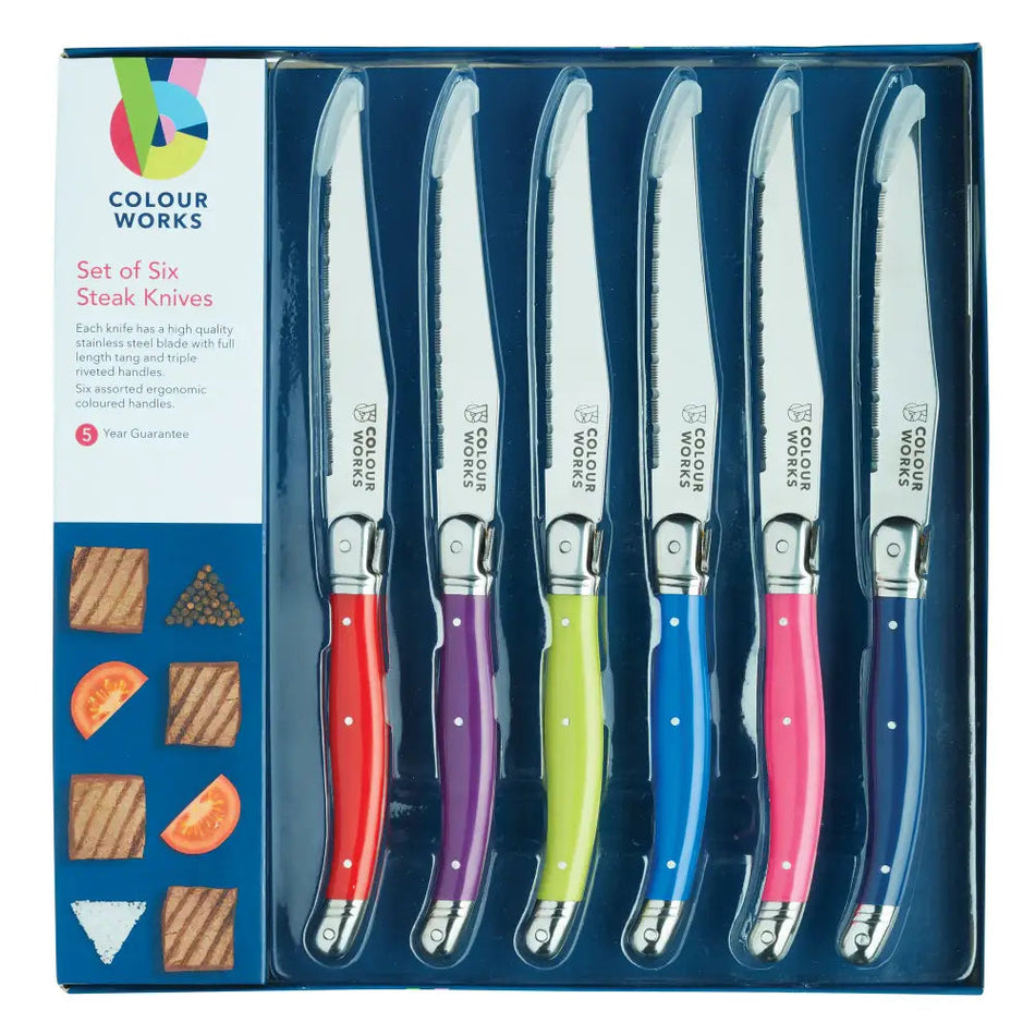 Colourworks 6 Piece Steak Knife Set - Multi-Coloured -