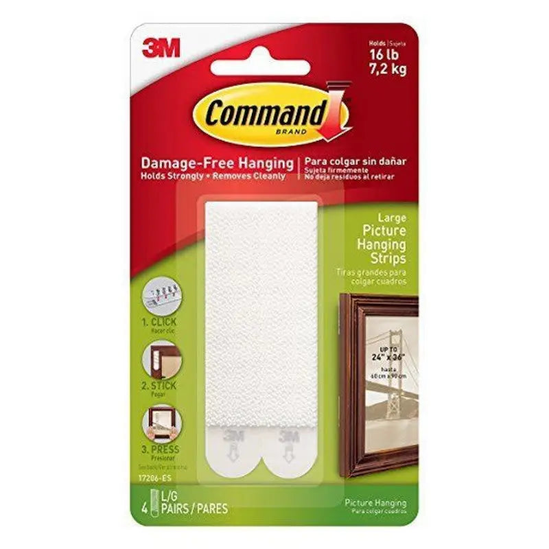 Command Large Picture Hanging Strips White 4X2 Pack 7.2Kg