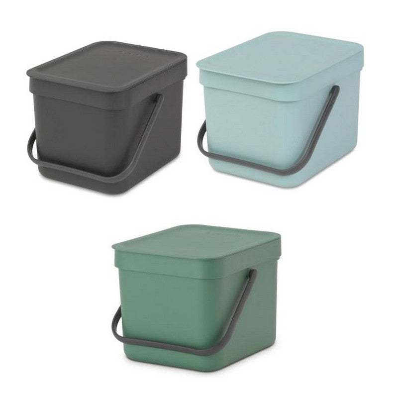 Brabantia Sort & Go Recycle Bin/Compost Caddy - 6 Litre - 3 Colours Available
