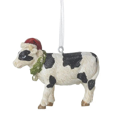 Cow With Santa Hat & Wreath Bauble 7cm - Seasonal >>