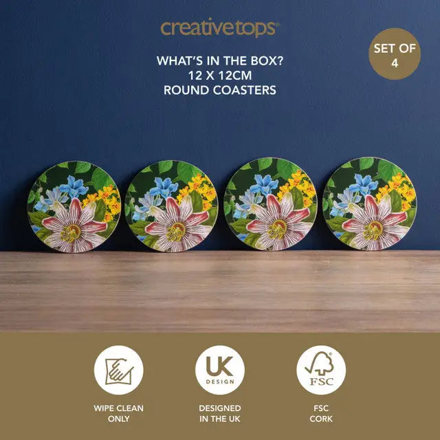 Creative Tops Floral Pack of 4 Premium Round Coasters