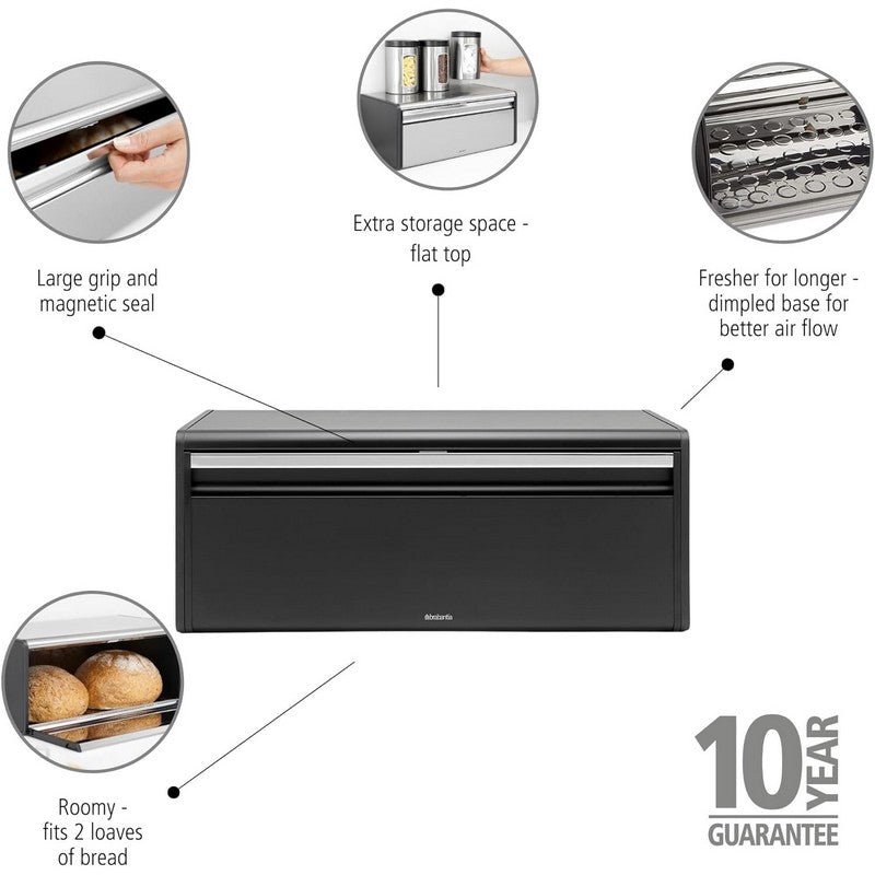 Brabantia Fall Front Bread Bin - Matt Black