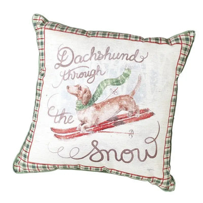 Dachshund Through The Snow Cushion Tartan Edging 50cm
