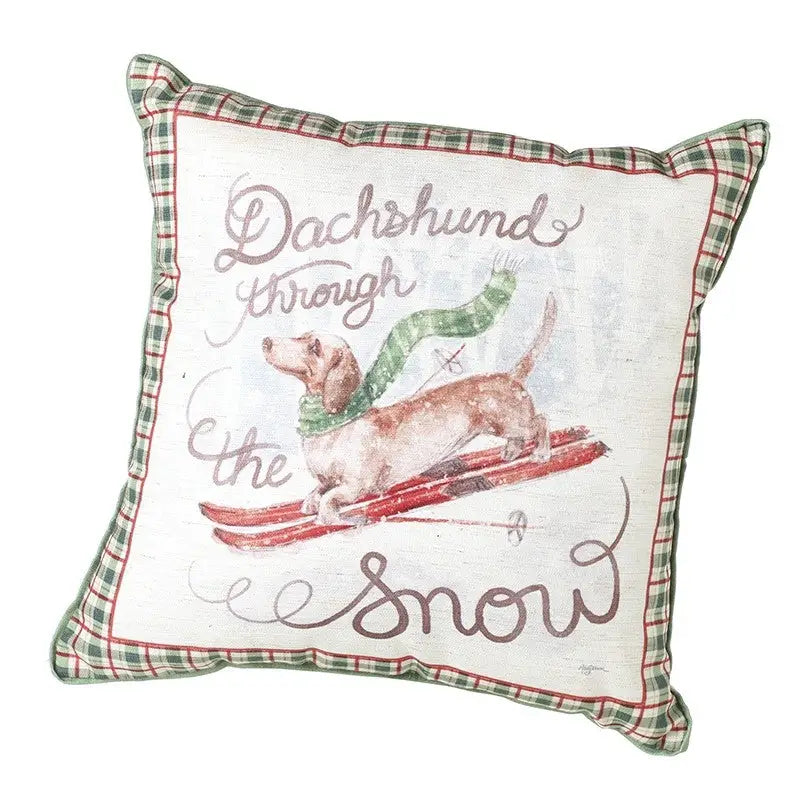 Dachshund Through The Snow Cushion Tartan Edging 50cm