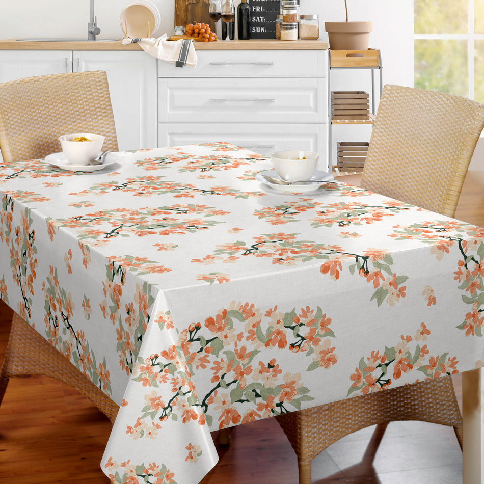 Orange Floral Table Cloth - Bonita - Per Half Meter