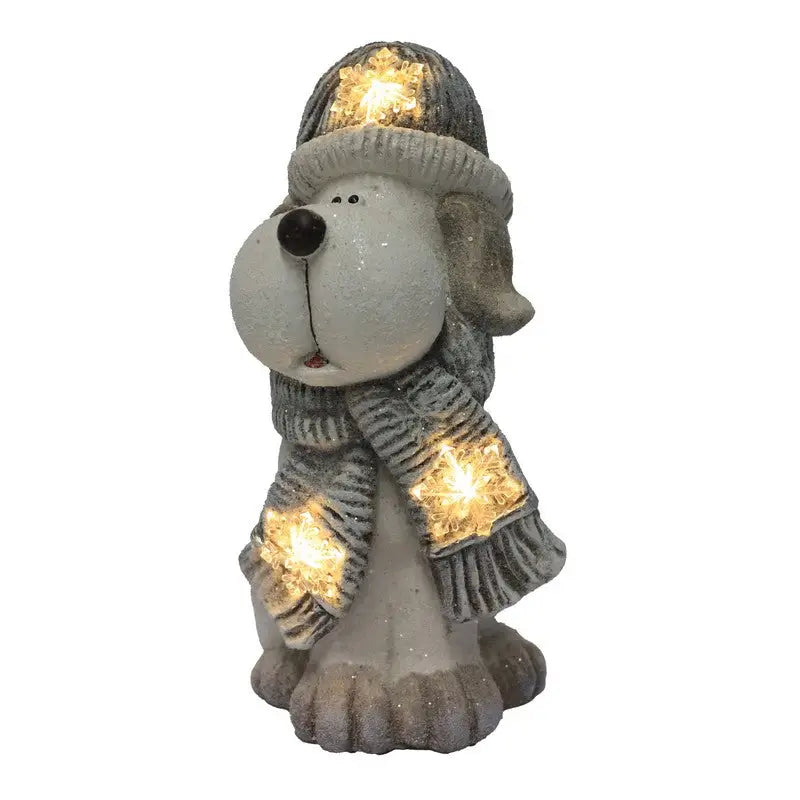 Dog With Grey And White Hat And Scarf LED 40cm Battery