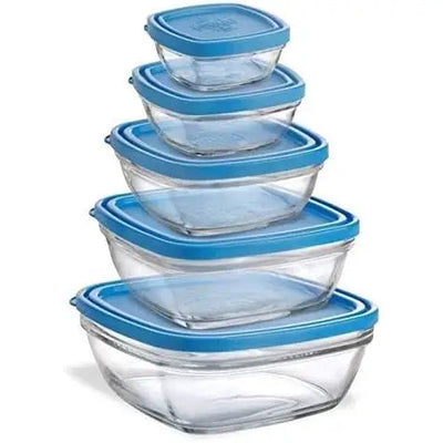 Duralex Freshbox Square Glass 5 Piece Kitchen Storage Set