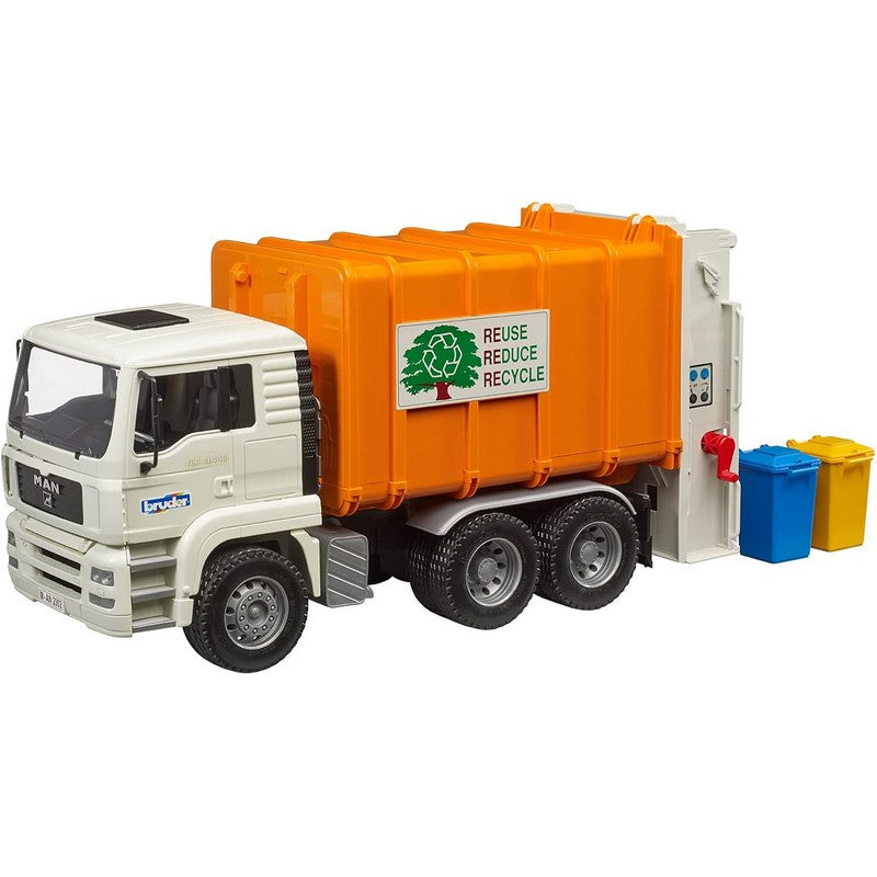 Bruder Man Rear Loading Orange Refuse Bin Lorry Refuse Truck 1:16 Scale (02772)